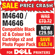 Dell M4640 / M4646 Compatible Black x2 and Colour Ink Cartridge x2 and Photo Paper Pack