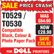 Dell T0529 / T0530 Compatible Black x2 and Colour Ink Cartridge x2 and Photo Paper Pack 