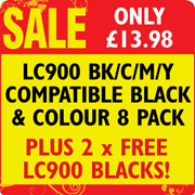 LC900 Bk/C/M/Y Compatible Black and Colour 8 Pack + 2 x FREE LC900 Blacks