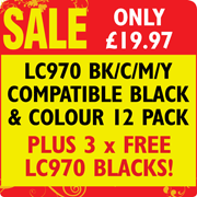 LC970 Bk/C/M/Y Compatible Black and Colour 12 Pack + 3 x FREE LC970 Blacks
