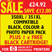 350XL / 351XL Compatible Black, Colour and Photo Paper Pack + 1 x FREE Black Cartridge SAVE 12.00