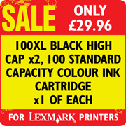 100xl Black High Cap x2, 100 Standard Capacity Colour Ink Cartridge x1 of each