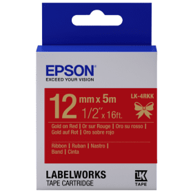 Click to view product details and reviews for Epson Lk 4rkk C53s654033 Gold On Satin Red Ribbon Label Tape Cartridge 12mm X 5m Original.