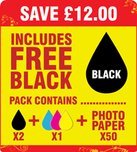 PG-40 / CL-41 Compatible Black, Colour & Photo Paper Pack + 1 x FREE Black Cartridge  SAVE &pound;12.00