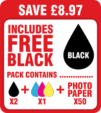 21/22 Compatible Black, Colour & Photo Paper Pack + 1 x FREE Black Cartridge! SAVE &pound;8.97