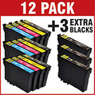 Epson T1291/2/3/4 Compatible Black &amp; Colour 12 Ink Cartridge Pack  + 3 x EXTRA T1291 Blacks