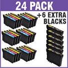 Epson T1291/2/3/4 compatible Black &amp; Colour 24 Pack + 6 x EXTRA T1291 Blacks *Super Bundle*