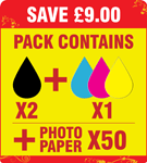 300xl Compatible Black x 2 & 300xl Compatible Colour x 1, + 50 Sheets 240g 4"x6" Photo Paper SAVE &pound;9.00