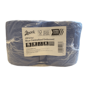 2Work 2 Ply Embossed Centrefeed Roll 50m Blue 6 Pack 2W10167 F