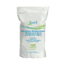 2Work Biodegradable Eucalyptus Hand Surface Disinfectant Wipes 100 Pack 773795 F