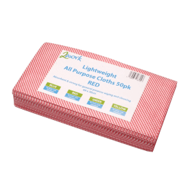 2Work Lightweight All Purpose Cloths 600mm x 300mm Red 50 Pack 370945 F