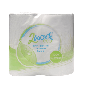 2Work Recycled Toilet Roll 2 Ply 320 Sheets 36 Pack 370768 F