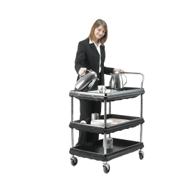 3 Tier Black 832mm x 546mm x 1041mm Deep Ledge Trolley 372155 F