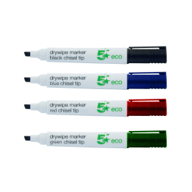 5 Star Eco Drywipe Markers Chlorine free Chisel Tip 2 5mm Line Assorted 4 Pack 463300 F