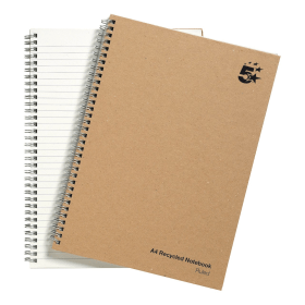 5 Star Eco Notebook Wirebound Ruled Recycled 160 Pages A4 Buff 5 Pack 284158 F
