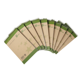 5 Star Eco Shorthand Pad Wirebound 70gsm Ruled 160 Pages 127mm x 200mm Green Buff 10 Pack 463327 F
