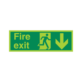 5 Star Fire Exit Running Man Arrow Down Sign Rigid Plastic 150mm x 450mm FS00593 F