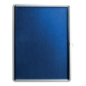 5 Star Glazed Noticeboard with Swing Door Locking Aluminium Frame Blue Felt 900mm x 600mm 463231 F