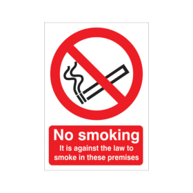 5 Star No Smoking It Is Against The Law To Smoke Self Adhesive Vinyl A5 FS00643 F