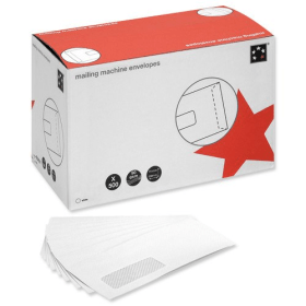 5 Star Office Envelopes Mailing Machine Wallet Gummed Window 90gsm DL White 500 Pack 284081 F