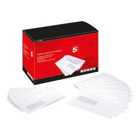 5 Star Office Envelopes Mailing Machine Wallet Gummed Window C5 White 500 Pack 284082 F