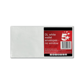 5 Star Office Envelopes Plain Wallet Self Seal 80gsm DL White 25 Pack 912094 F