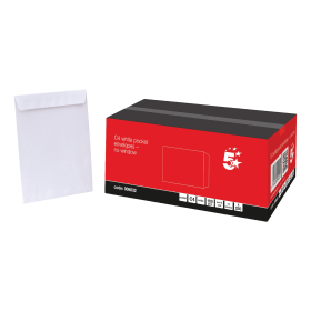 5 Star Office Envelopes Pocket Peel and Seal 100gsm C4 White 250 Pack 906632 118079 F