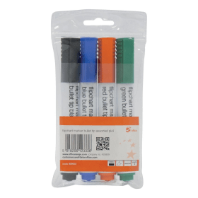 5 Star Office Flipchart Markers Bullet Tip Water based Wallet Assorted 4 Pack 909922 155228 F
