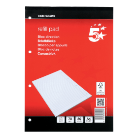 5 Star Office Headbound Refill Pad Ruled Margin 160 Pages A4 10 Pack 284131 F