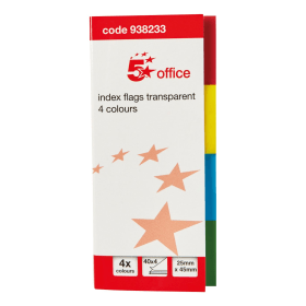 5 Star Office Index Flag 25x45mm Assorted Transparent 800 Pack 938233 463318 F