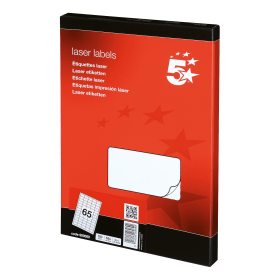 5 Star Office Multipurpose Labels Laser Copier Inkjet 38.1mm x 21.2mm 65 Per Sheet White 6500 Pack 111455 F