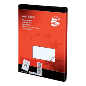 5 Star Office Multipurpose Labels Laser Copier Inkjet 63.5mm x 38.1mm White 2100 Pack 108105 F