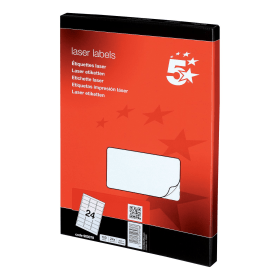 5 Star Office Multipurpose Labels Laser Copier Inkjet 64mm x 34mm White 2400 Pack 109159 F