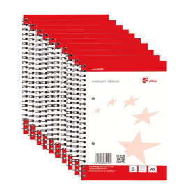 5 Star Office Notebook Wirebound Ruled Margins 100 Pages A5 Red White 10 Pack 489894 F