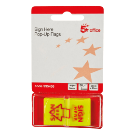 5 Star Office Sign Here Pop Up Flags 25x46mm Yellow Red 500 Pack 935436 409126 F