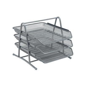 5 Star Office Stackable Mesh Letter Tray 3 Tier Foolscap Silver 396514 F