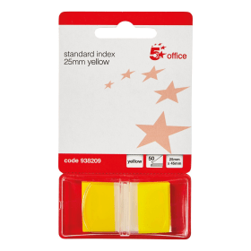 5 Star Office Standard Index Flags 25x45mm Yellow 250 Pack 938209 463313 F