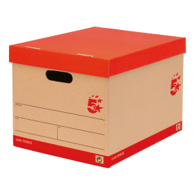 5 Star Office Storage Box with Lid Self Assembly Kraft Red and Brown 10 Pack 121432 F