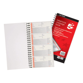 5 Star Office Wirebound Telephone Message Book Red 117896 F