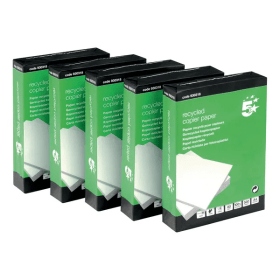 5 Star Recycled 930318 A4 White Copy Paper 80gsm 2500 Sheets FSC Certified