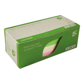 5 Star Recycled Sticky Notes 100 Sheets 38mm x 51mm Pastel 12 Pack 463308 F