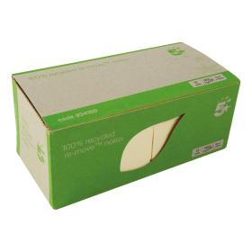5 Star Recycled Sticky Notes 100 Sheets 76mm x 76mm Yellow 12 Pack 389047 F