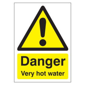 5 Star Safety Sign Danger Very Hot Water Plastic 70mm x 50mm Yellow FS00668 F