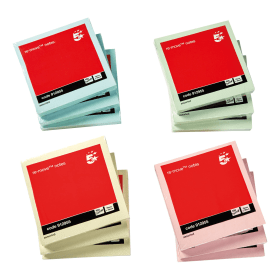 5 Star Sticky Notes Removable 100 Sheets 76mm x 76mm Pastel 12 Pack 155740 F