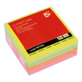 5 Star Sticky Notes Removable Cube 400 Sheets 76mm x 76mm Neon Rainbow 111522 F