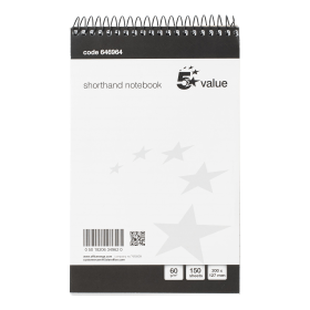 5 Star Value Shorthand Pad Wirebound 60gsm Ruled 300 Pages 127mm x 200mm Black White 5 Pack 889027 F