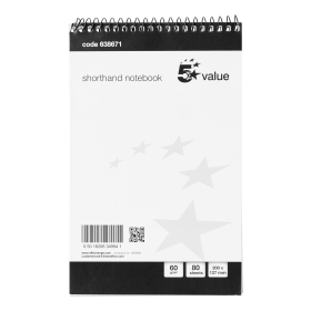 5 Star Value Shorthand Pad Wirebound 60gsm Ruled 80 Sheets Black White 10 Pack 889026 F