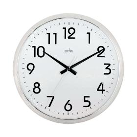 Acctim Orion Silent Sweep Wall Clock 320mm Chrome White 392119 F