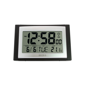 Acctim Stratus Radio Controlled LED Wall Desk Clock Black Silver 829238 F