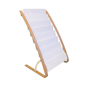 Alba Literature Floor Display 8 Compartments Natural Wood Frame White A4 DDEXPO8W BC 610083 F